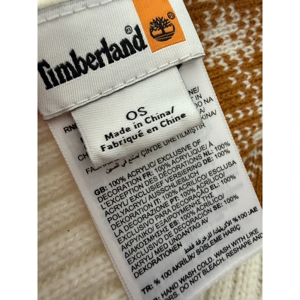 Timberland Tan White Checkers Acrylic Scarf Fringe One Size Cold Weather Thick
